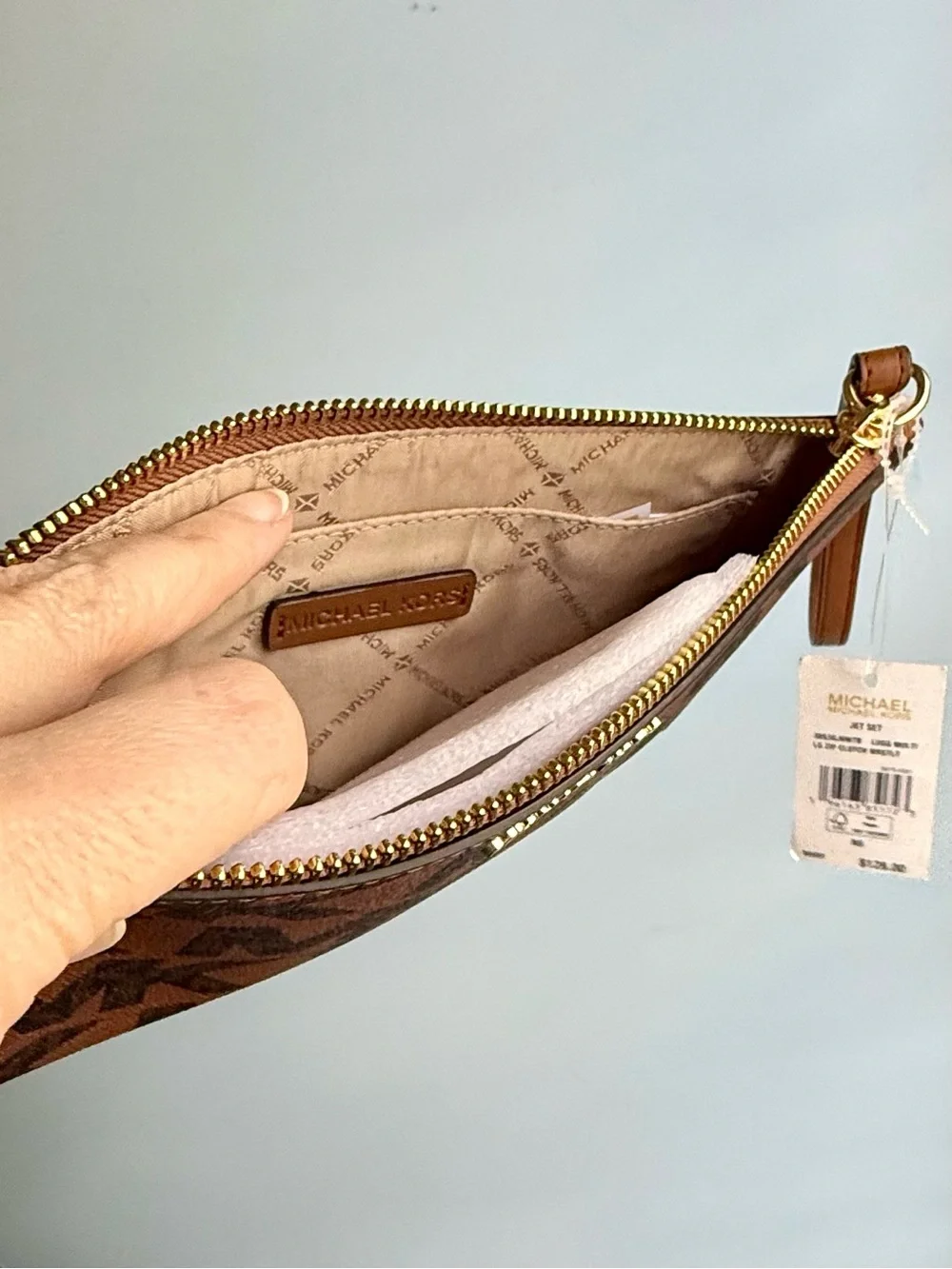Michael Kors MK Signature Logo Clutch Wristlet Zip Top Large NWT